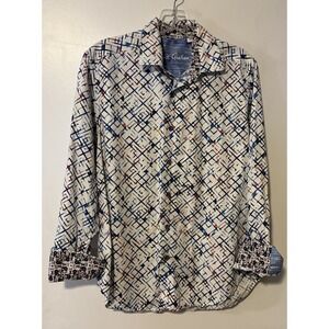 Robert Graham Classic Fit Button Down Abstract Geometric Pattern Flip Cuffs S